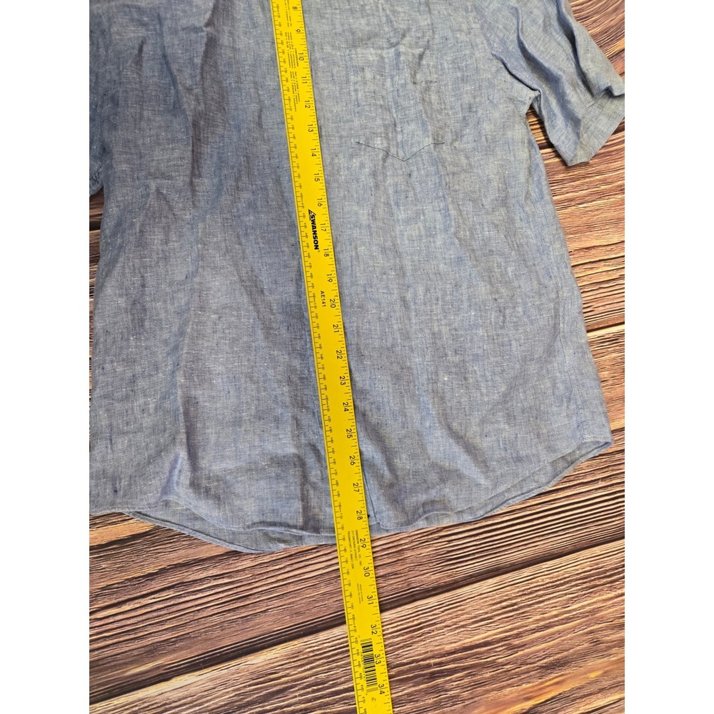 UNTUCKit Button Down Shirt Mens Medium Blue Linen Short Sleeve Slim Fit Wrinkle - Picture 3 of 8